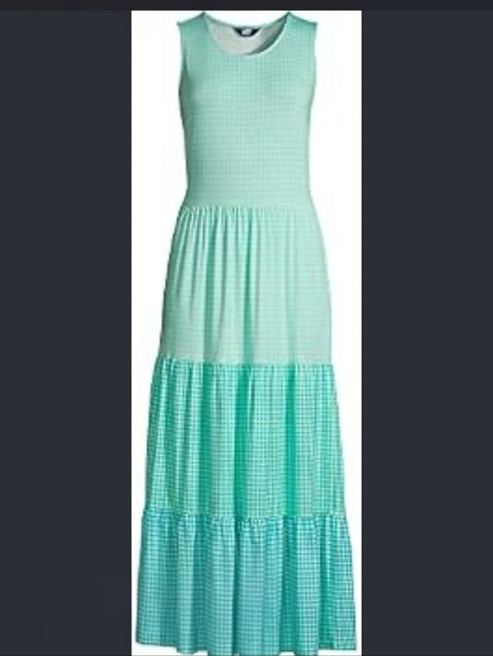 Lands' End Women's Sleeveless Tiered Knit Maxi Dress Green Ombre Gingham 1X